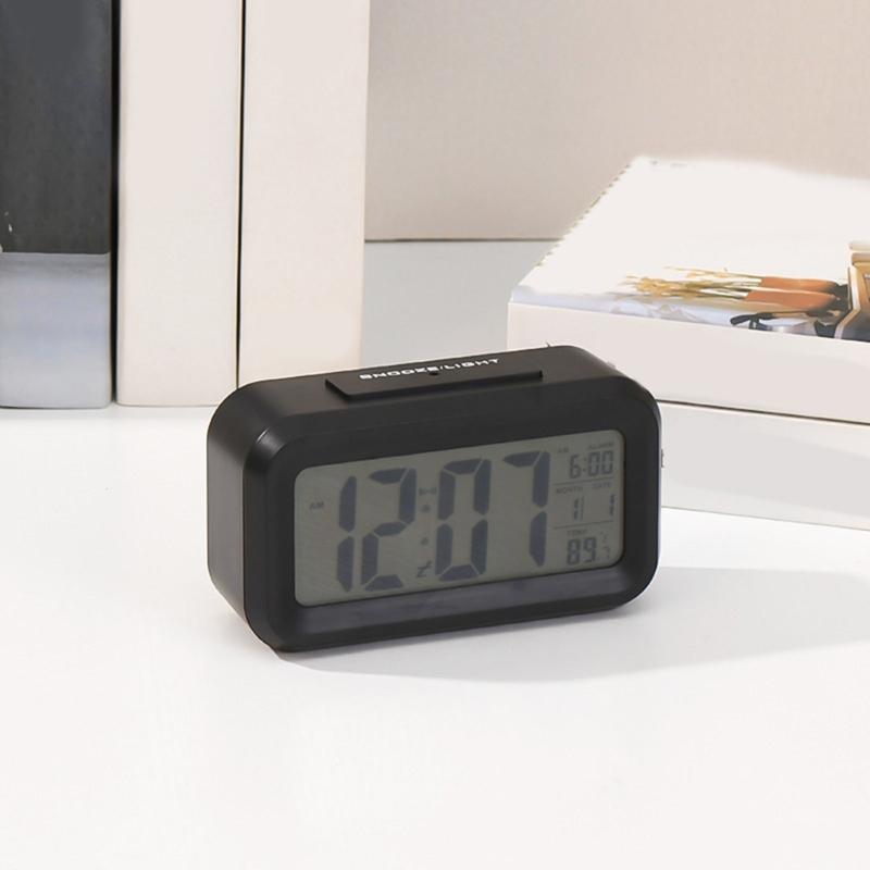 LCD Display Digital Alarm Clock Indoor Temperature Display 1 Alarm Setting 12/24Hour Format Snoozes Function Nightlight