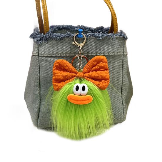 Keychain Cartoon Plush Doll Wearing Big Bowknot Decor Big Mouth Design Charm Key Chain