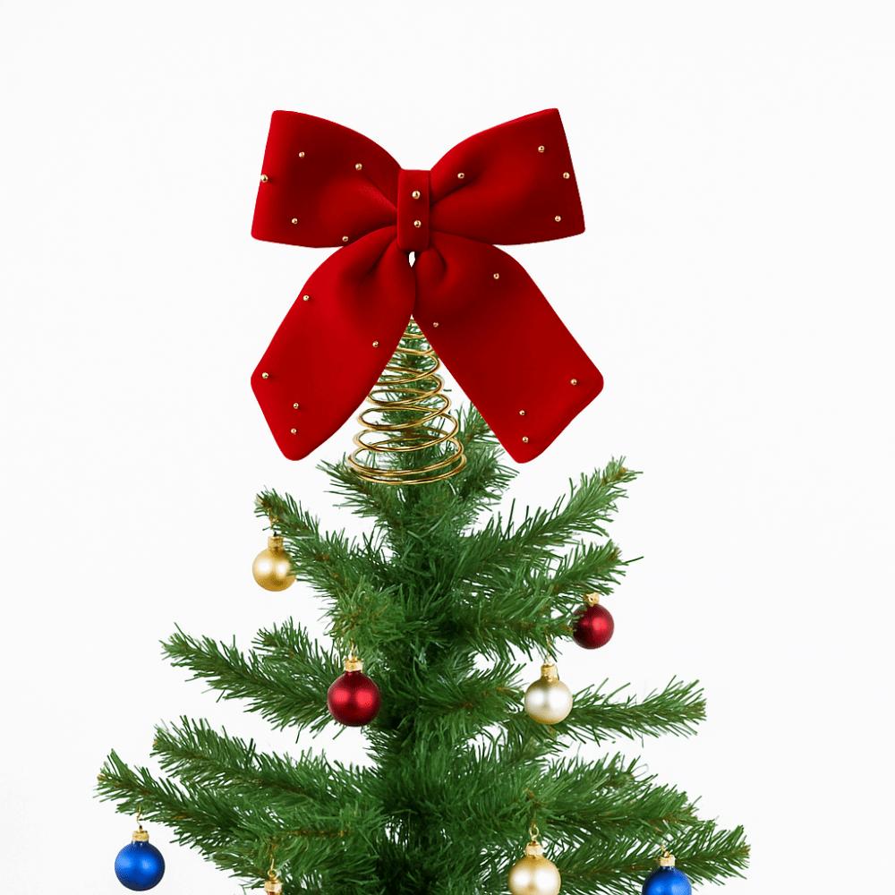 Extra-Large Velvet Ribbon Bow Luxurious Flocked Christmas Bow Star Tree Topper Holiday Display