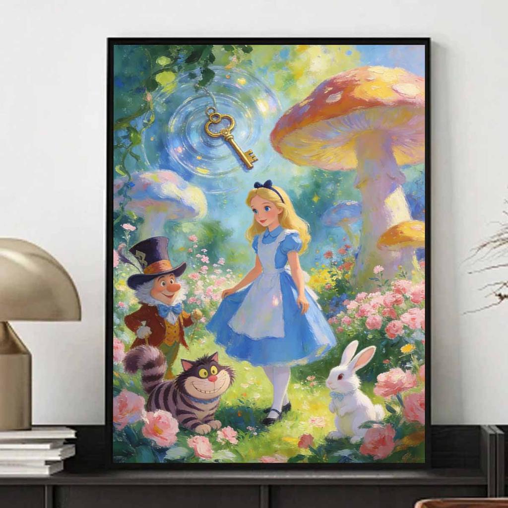 Disney Diamond Painting 5D DIY Full Circle Diamond Painting Kit Home Bedroom Wall Decor Crafts Alice Wonderland Mushroom Key Fantasy Art