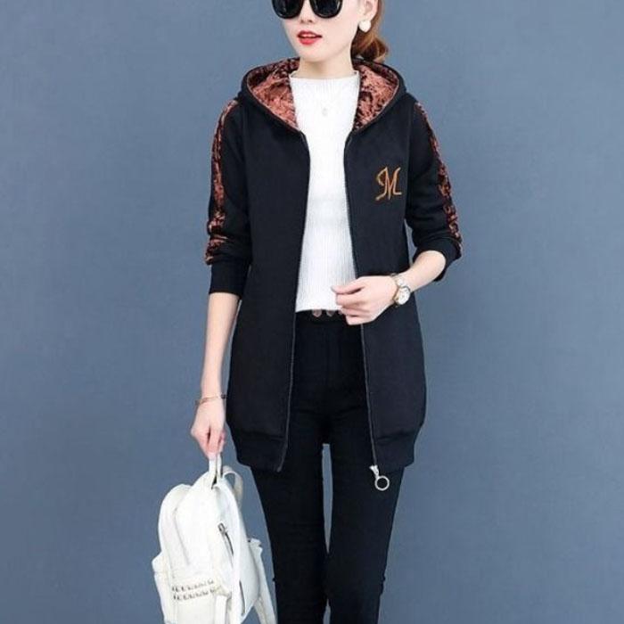 

Женская повседневная куртка, весеннее тонкое флисовое пальто с капюшоном, тонкий топ, модная удобная длинная ветровка M чёрный