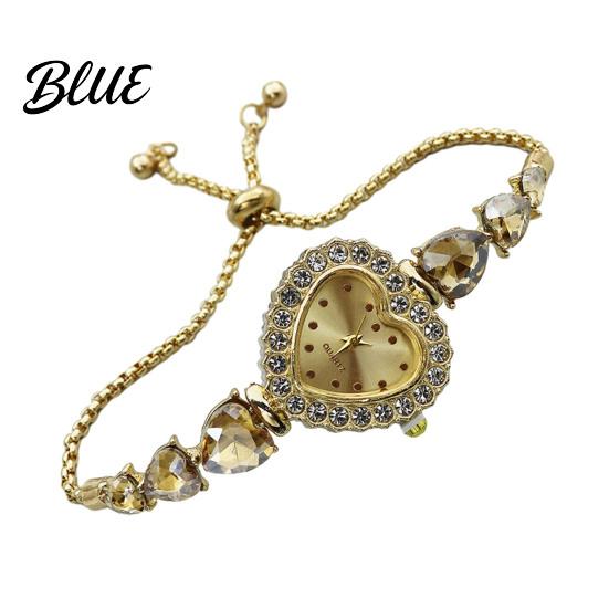 Classic Wristwatch for Ladies Women's Heart Shaped Bracelet Watch Rhinestone