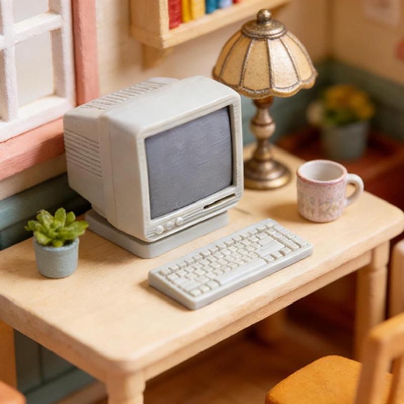 1/3 Sets 1:12/1:18 Dollhouse Mini Retro Desktop Computer Model Toys Miniature Home Scene Ornament Doll House Accessories