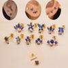 Stainless Steel Blue Zircon Collection Stud Earrings Tiny Blue Crystal Butterfly Bird Dinosaur Star Flower Ear Studs Jewelry