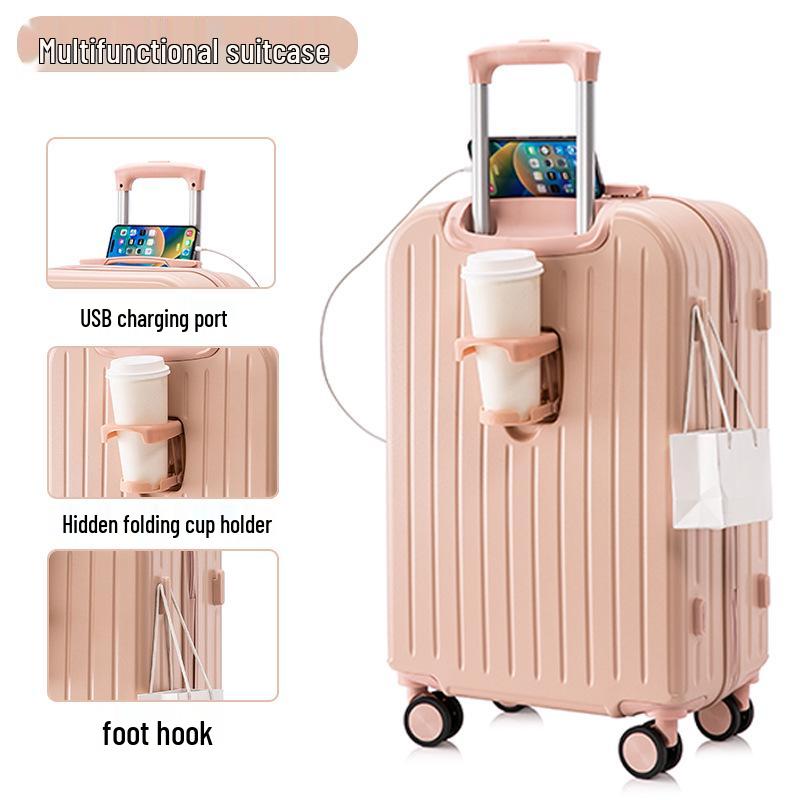 20-Inch Lightweight Women's Leather Carry-On with Silent Wheels and Multi-Functional Design