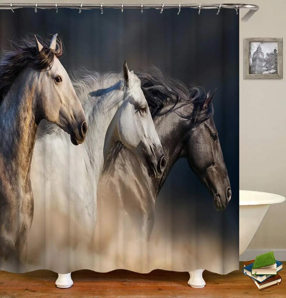 Horse Shower Curtain Western Masculine Horses Run In Farm Field Animal Farmhouse Bath Curtain Waterproof Polyester Fabric Decor