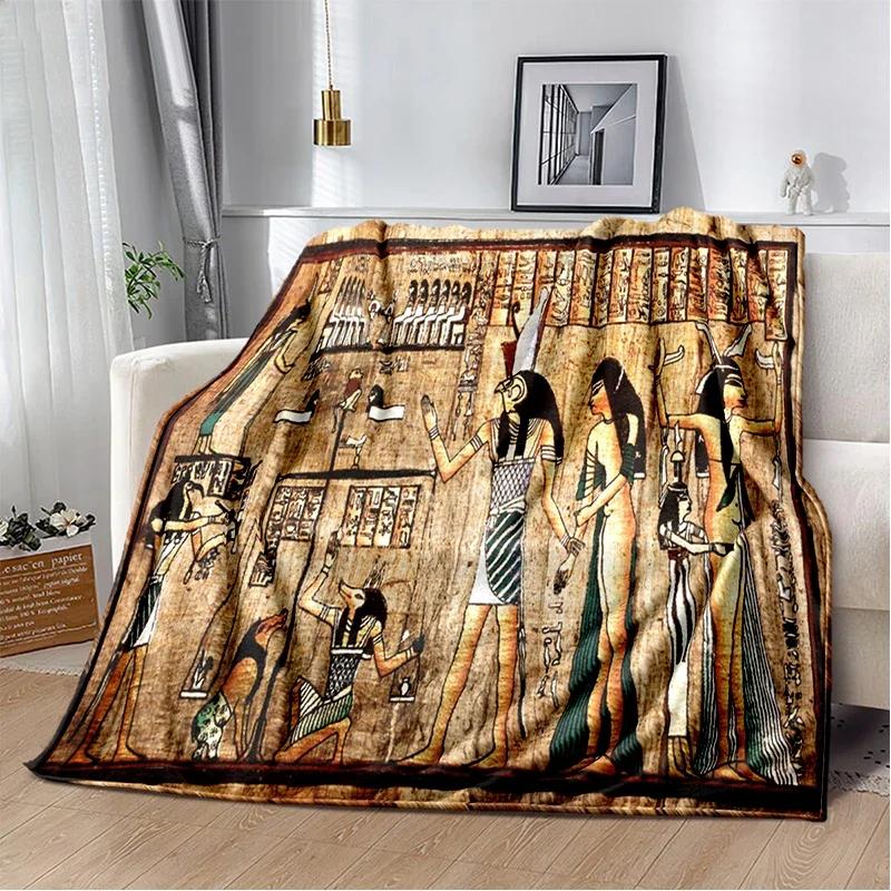 Ancient Egypt Blanket Mysterious Symbol Scarab Throw Blanket Soft Cover Eye of Horus Lightweight Warm Blankets for Bedroom Gifts