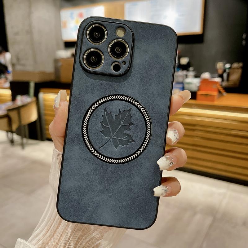 Lambskin Maple Leaf Phone Shell For iPhone 16 15 14 13 Pro Max 12 Pro 11 XS XR 8 7 Plus Magnetic Shockproof Luxury Leather Slim for Magsafe Case Cover
