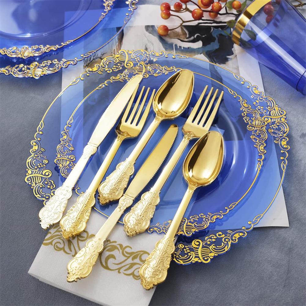 25PCS Clear Plastic Plates With Gold Rim Food Grade Disposable Dessert/Salad Plates Perfect For Wedding Birthday Party