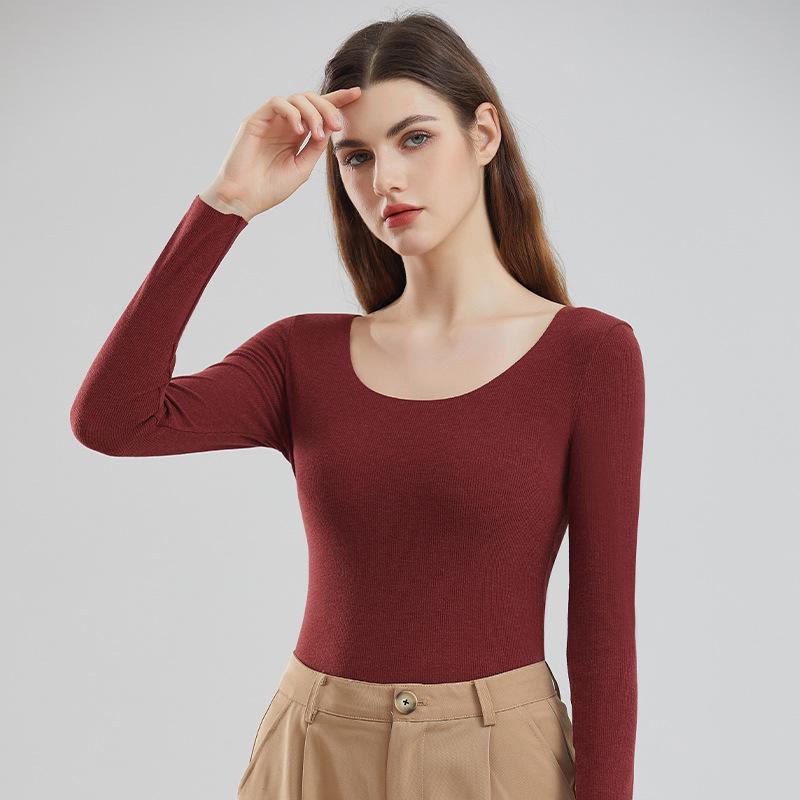 Seamless Women's U-Neck Long Sleeve Base Layer - High Elastic, Skin-Friendly, Slimming Warm Innerwear for Autumn & Winter