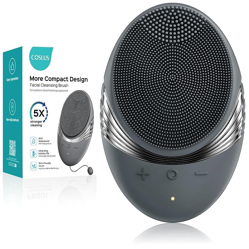 COSLUS Facial Cleansing Brush Face Scrubber : Portable Silicone Waterproof Rechargeable Face Wash Brush, 5 Cleansing Modes, Electric Deep Cleaning