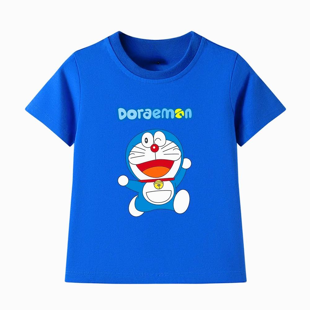 Vibrant Children's Short Sleeved Doraemon Printed Children's T-shirt, Cool and Breathable, Sweat Free for Both Boys and Girls