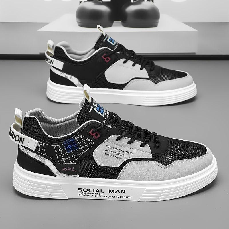 Men‘s Canvas Low-Top Mesh Sports Casual White Student Men‘s Board Shoes Versatile.
