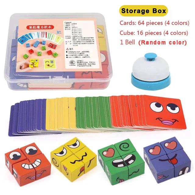 Kids Face Change Expression Puzzle Building Blocks Montessori Cube Table Game Toy Early Educational Toys for Boy S Children Gift