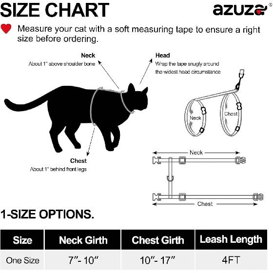 .com : azuza Cat Harness and Leash Set for Safe Walking and Travel, Escape Proof Cat Harness, Lightweight Soft and Comfortable, Adjustable Kitten