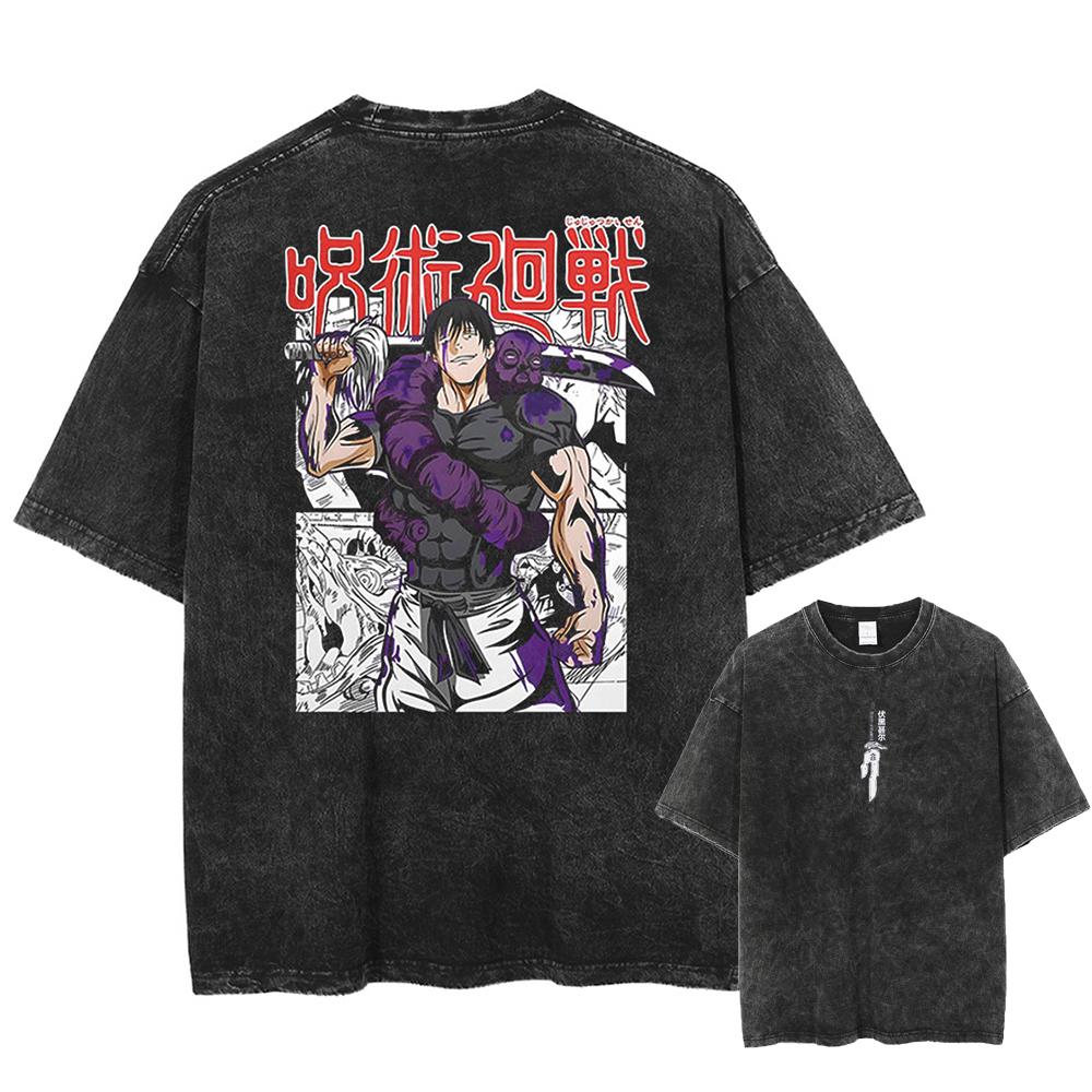 Anime Jujutsu Kaisen Fushiguro Toji Printed Tshirt Mens and Womens Washed Tshirt High Quality Vintage Tshirt Tops