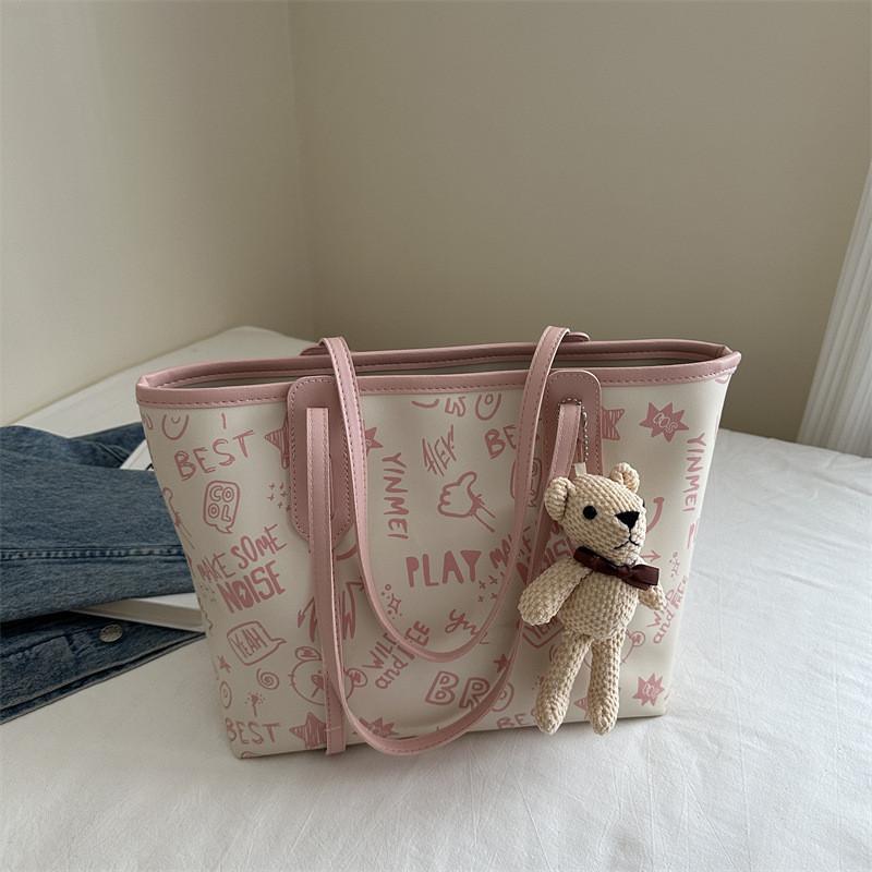 

Stylish Pu Large Tote Bag For Women Perfect For Everyday Use With Unique Street Fashion Appeal Without Pendant рожевий