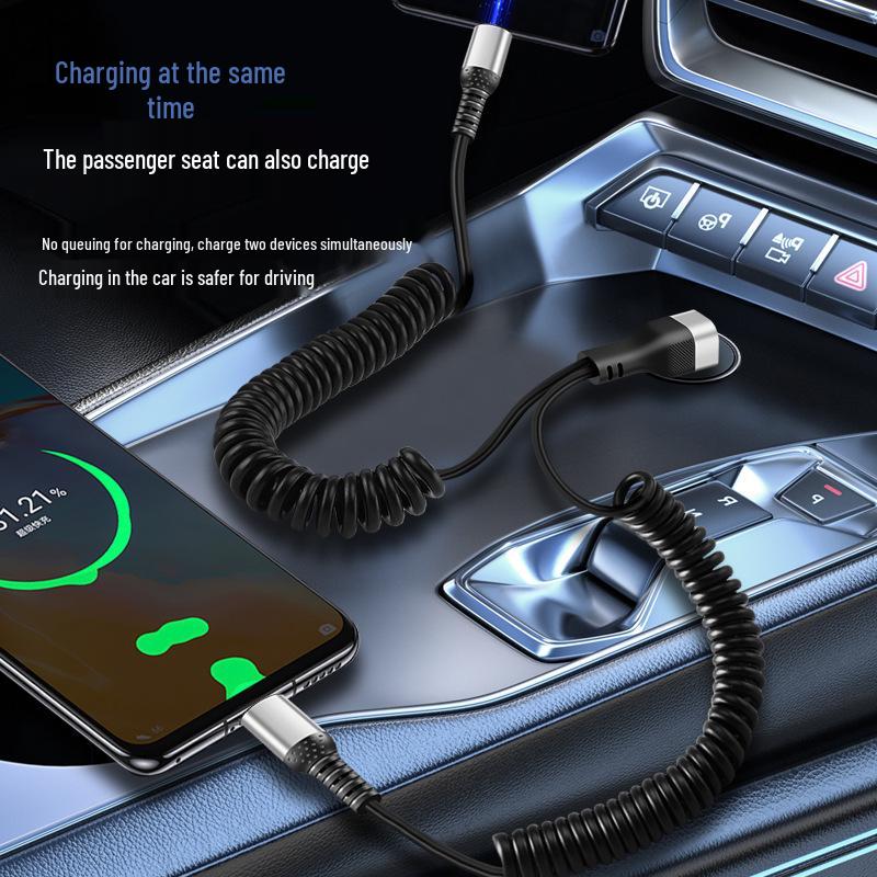 66W Retractable Elbow Splitter Data Cable for Apple, Huawei, Type-C, Fast Car Charging