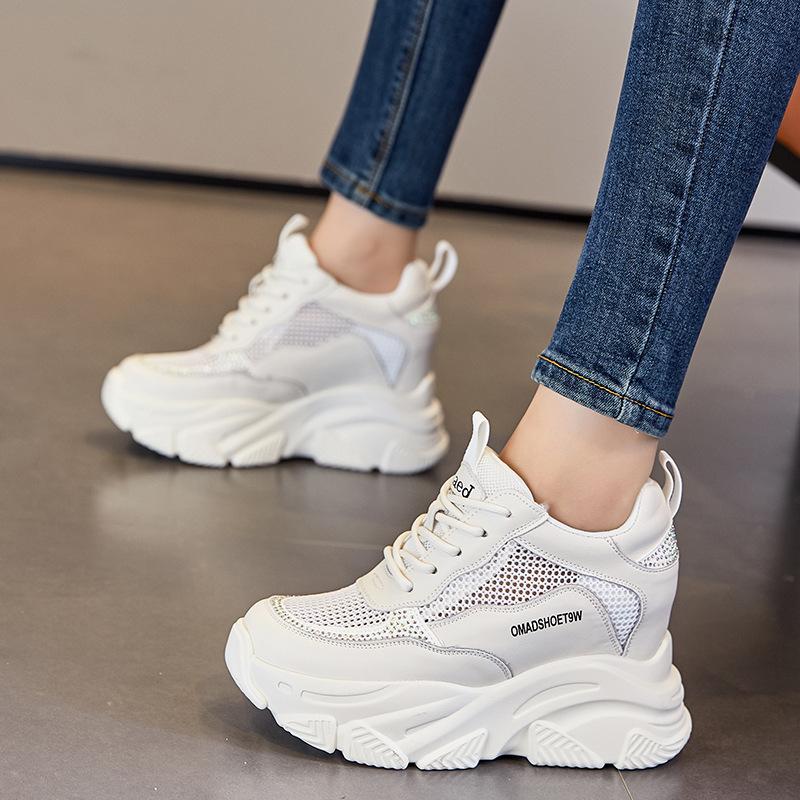 Daddy shoes women's tide summer new mesh breathable small thick sole inner height increase casual white shoes
