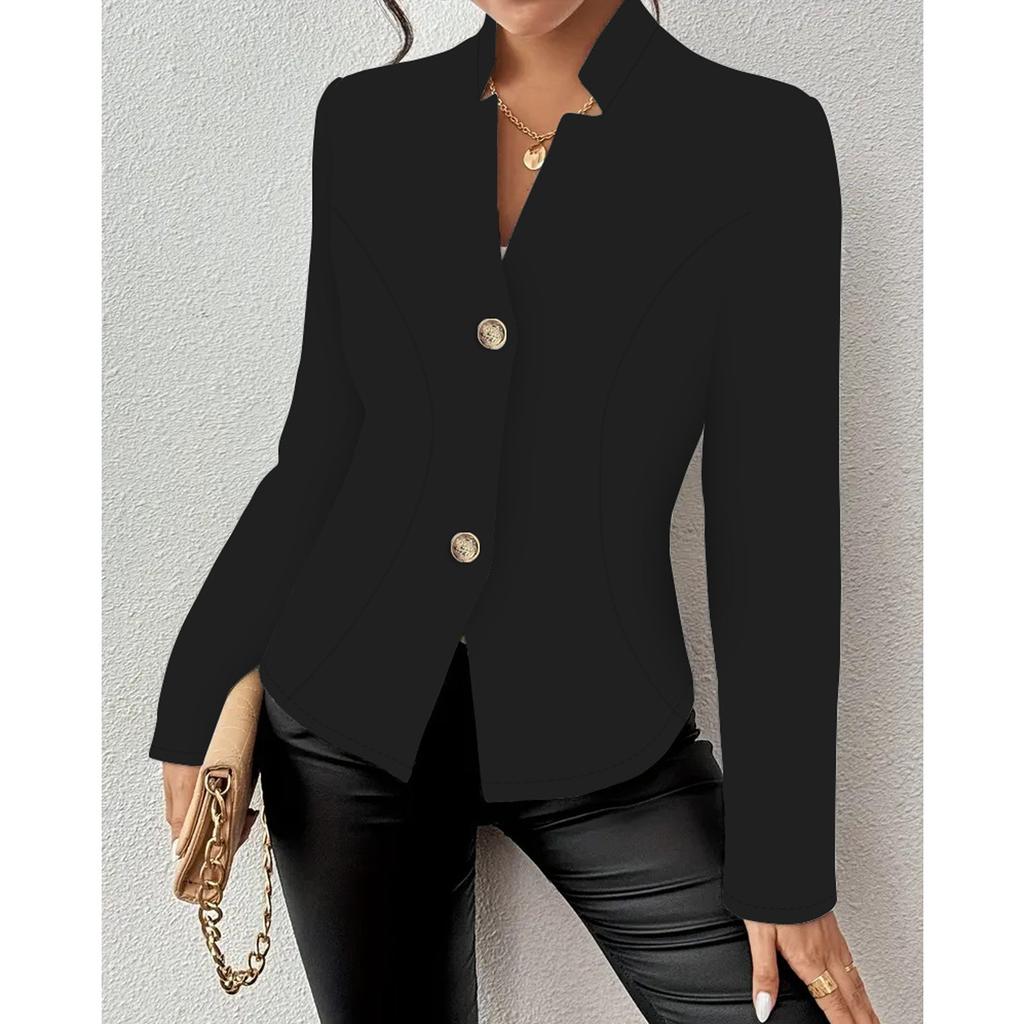 Damen Casual Einfarbig Slim Fit Zwei-Knopf-Kragen mit fehlenden Ecken Langärmliger Sakko