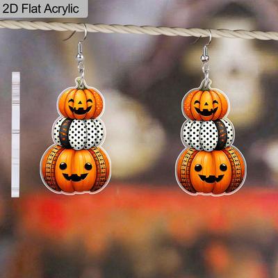 2D Flat Halloween Ladies Earrings Pumpkin Acrylic Earrings Halloween Decoration Accessories