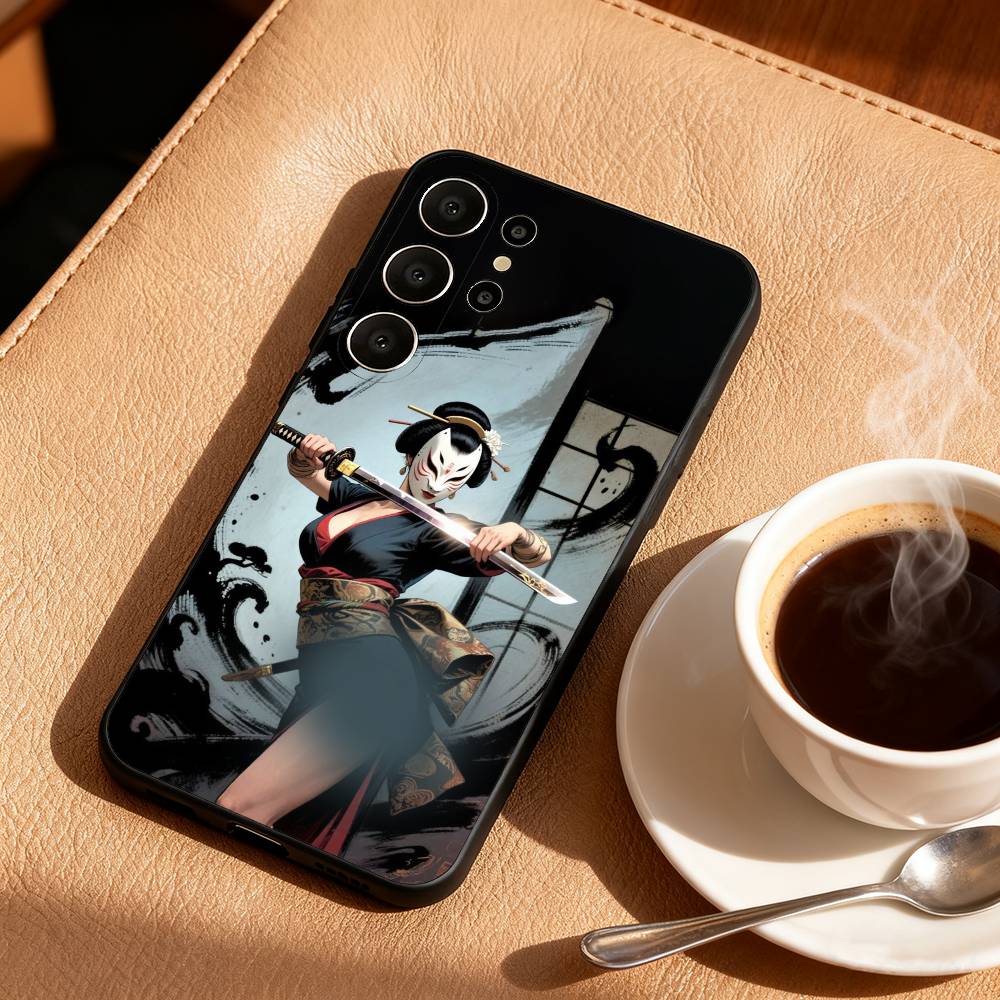 S-Samurai J-Japanese G-Geisha Phone Case For Samsung S25,S24,S21,S22,S23,S30,Ultra,S20,FE,Lite,10,9,Black Cover