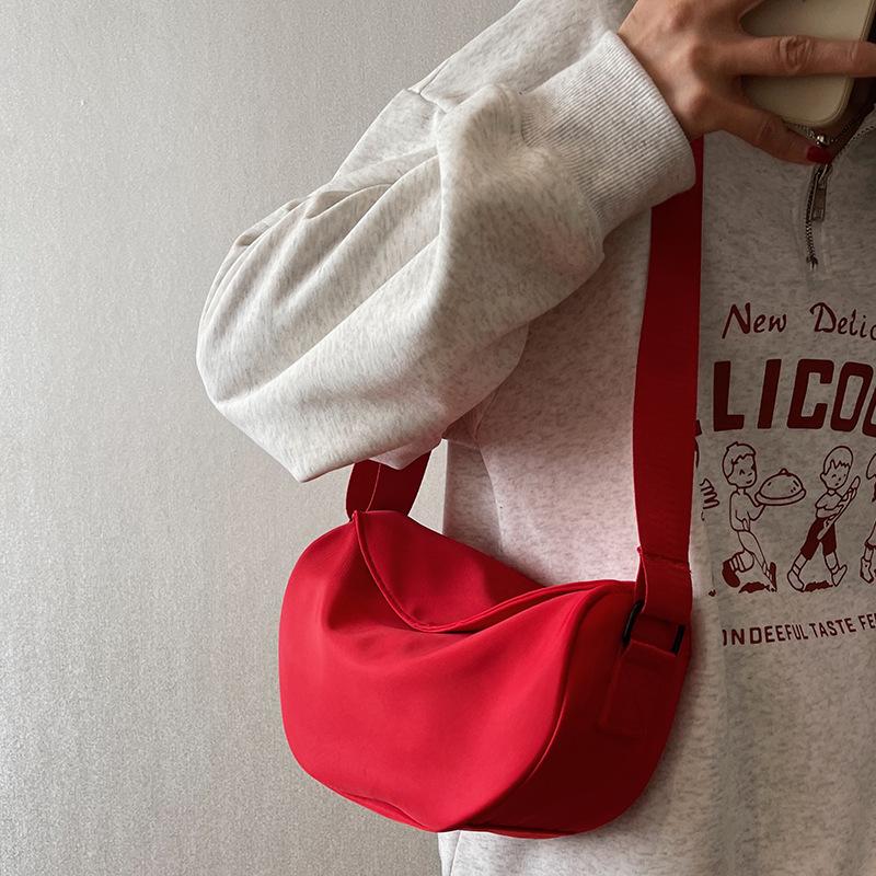 Canvas Bag Women's New Red Small Dumpling Bag Solid Color Simple Single Shoulder Crossbody Bag
