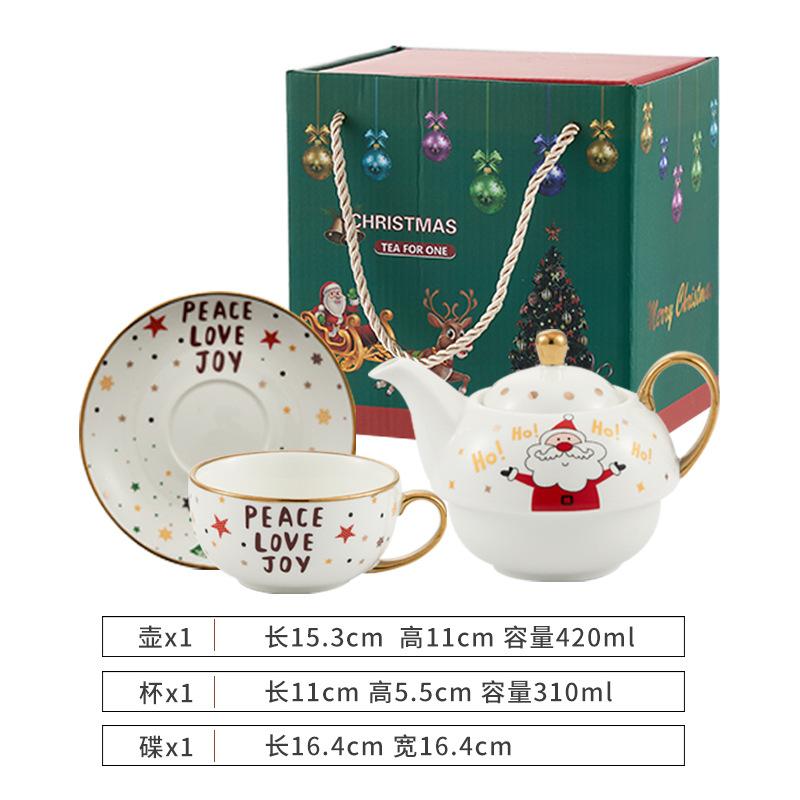 Christmas Ceramic Teapot Cup Teaware Set Home Floral Tea Pot Nordic Style Coffee Cup with Lid Cartoon Cute Ceramic Mug Tea Cup