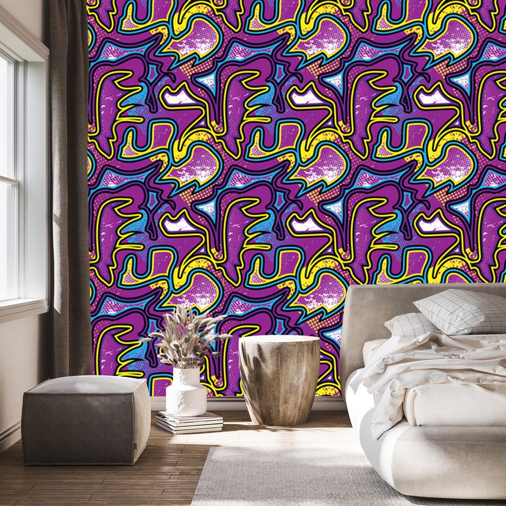 Purple Graffiti Wallpaper for Living Room and Bedroom 50x1000