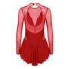 Women Fashion Figure Skating Dress Mesh Long Sleeve Patchwork Skirted Leotard Ballroom Training Dance Costume