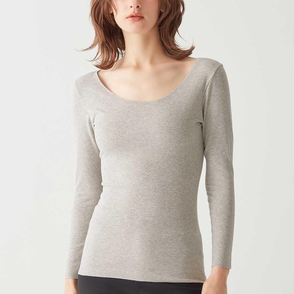 Gunze HOTMAGIC MH7846P Long Sleeve Cotton Fleece Gray Motif Women's Innerwear, Blend, Lining, Moisture-Wicking, Heat-Generating,