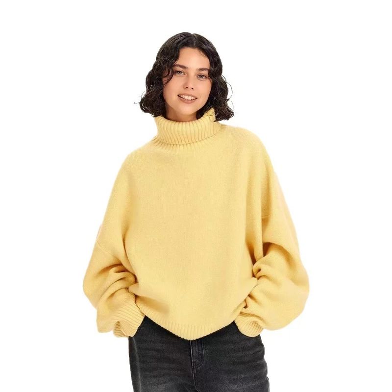 

Fashion Style New Arrival Fashion All-Match Turtleneck Knitting Sweater Top High Neck Knitted Sweater Lemon yellow S