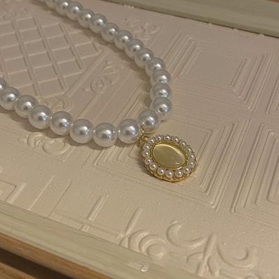 Korean  Imitation Pearl Opal Pendant Necklace For Women Light Luxury Minority Clavicle Chain Valentines Day Gift Jewelry