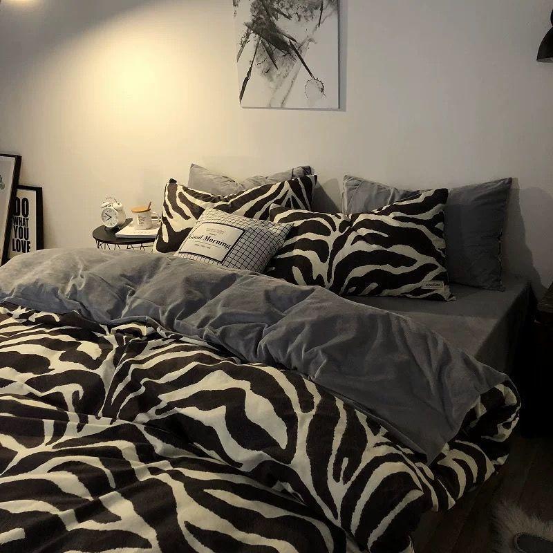 Korean Style Fashion Bedding Set Kids Adults Twin Full Queen Size Bed Flat Sheet Duvet Cover Pillowcases Stripe Grid Bed Linen