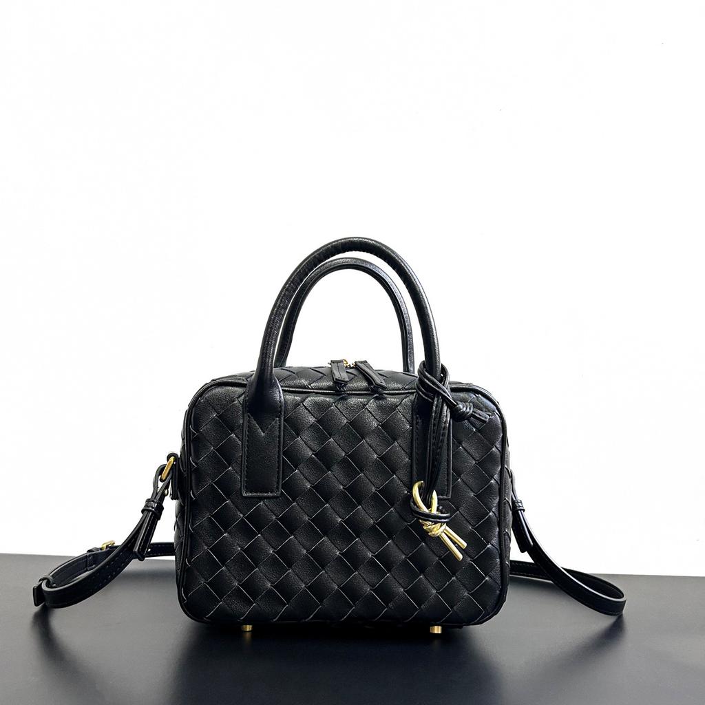 Kleine quadratische Tasche aus gewebtem Rindsleder zum Mitnehmen, Lunchbox-Tasche, Umhängetasche, hochwertige kleine quadratische Tasche aus gewebtem Boston-Stoff