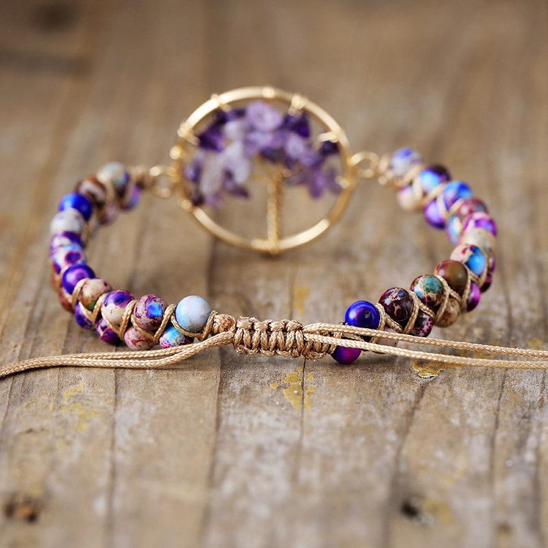 Natural stone Tree of Life amethyst hand-woven bracelet couple jewelry
