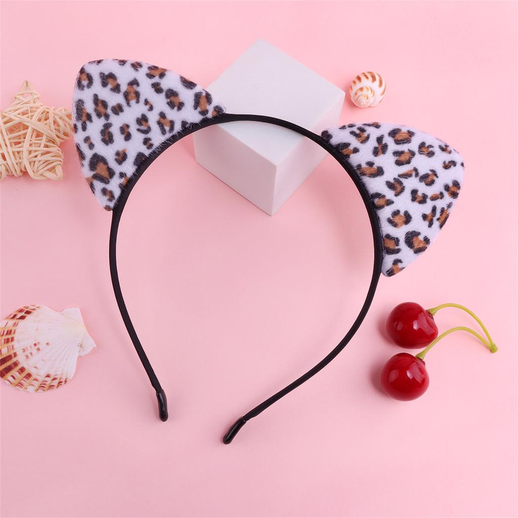 Leopard Print Cats Ear Headband for Casual and Formal Plush Anime Ear Hairband Roleplay Props Hairband for Adult Kids
