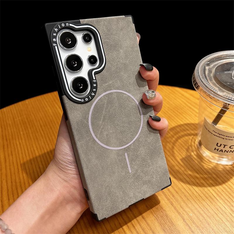 Retro Leather For Magsafe Magnetic Wireless Charge Case For Samsung S25 S24 Ultra Plus S22 S23 Ultra Shockproof Protection Cover