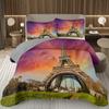 Eiffel Tower Bedspread Vintage Paris Cityscape Quilt Set Full/Queen Size, Soft Lightweight Reversible Coverlet For Girls Women