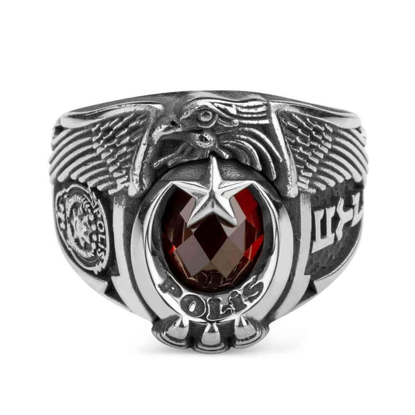 

Одиночная голова орла Гоктюрк Кольцо с гербом турецкой полиции