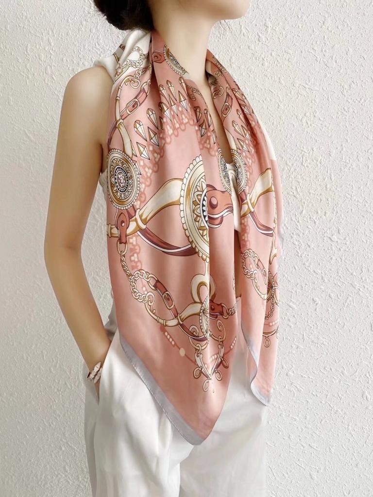 Chinese Style Satin 90Cm Large Square Scarf, Simple Simulation Silk Scarf, Scarf Shawl Small Scarf