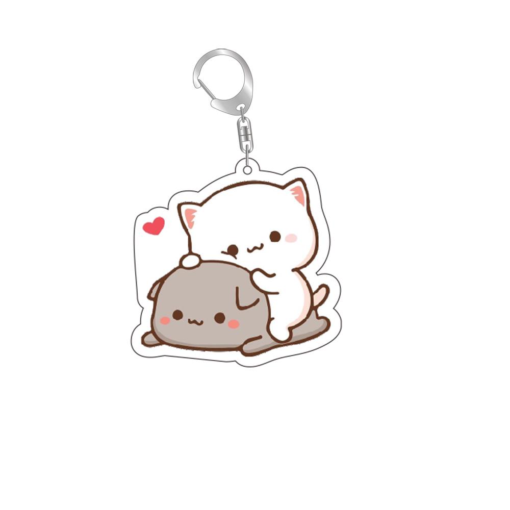 Anime Dudu Bubu Key Chain Super Cute Couple White and Grey Couple Bear Panda Acrylic Keychains Ring for Accessories Bag Pendant
