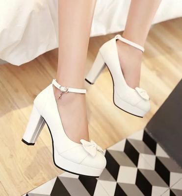 Sapatos de Casamento da Moda Nova Salto Alto Feminino Outono Elegante Laço Designer Scarpins Femininos Bico Redondo Plataforma Mary Jane Calçado