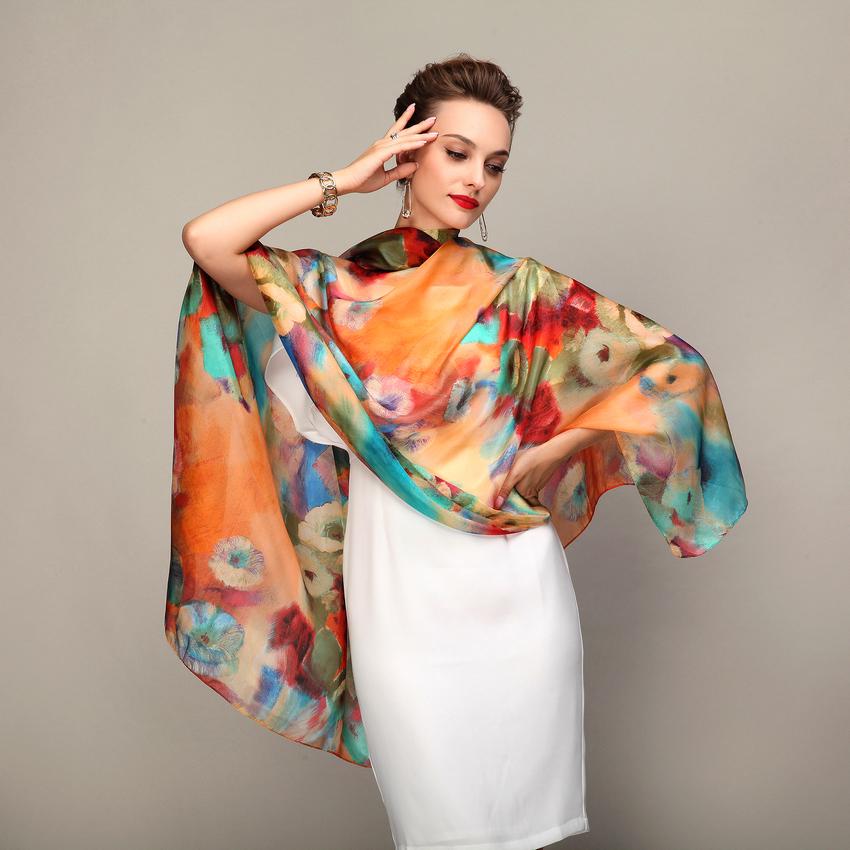 Winter Fashion Women'S Scarf Mulberry Silk Scarves Shawl Female Long Silk Scarf Blue And Coffee 180*110Cm