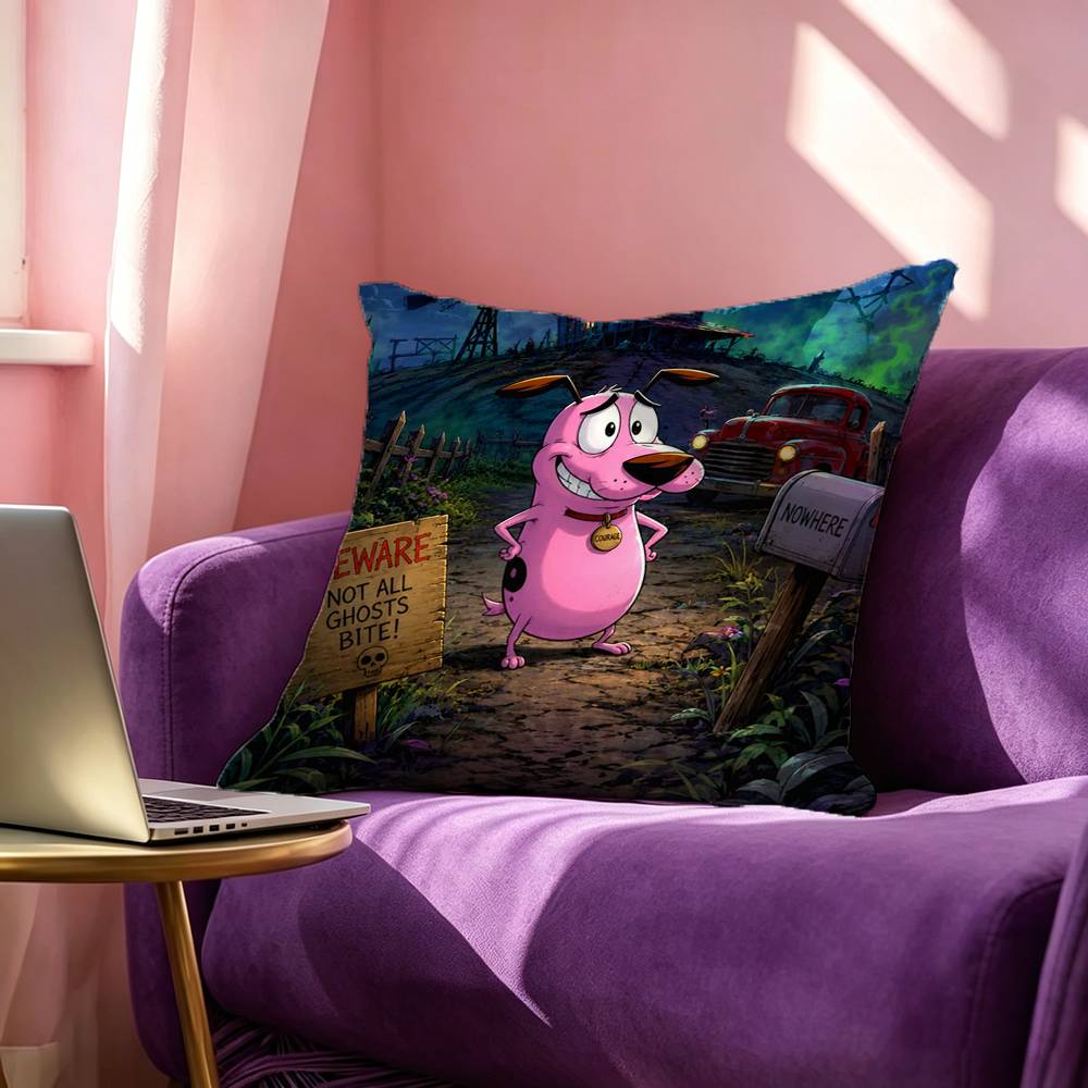 Courage The C-Cowardly Dog Pillow Case Square Double-Sided Sofa Cushion Cover Bedroom Bedside Pillow