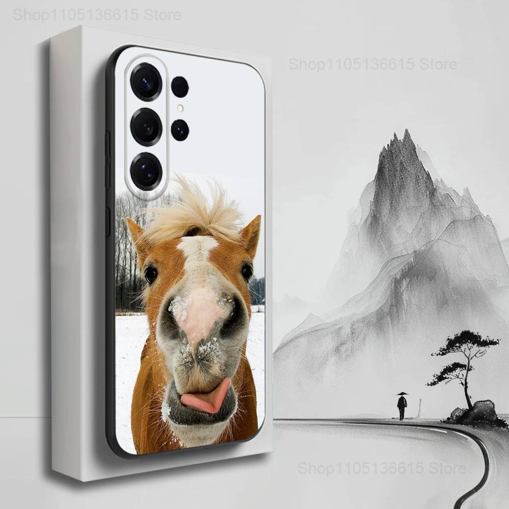 Funny Expressions Horse Case For Samsung S23,S25,S20,S10,S9,S21,S24,S22,Ultra,FE,Plus,Lite,Soft Silicone Black