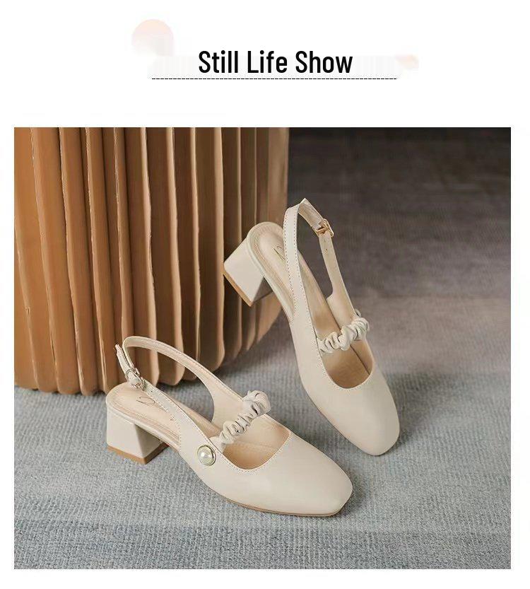 Spring/Summer 2025 Women's Pointed-Toe Mary Jane Sandals - French Fairy Style, Retro Chunky Mid-Heel Evening Shoes