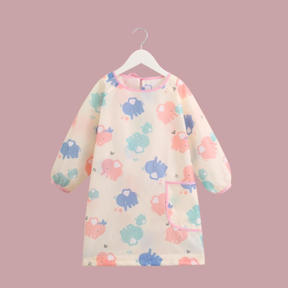 Kids Waterproof Apron Rabbit Print Long-Sleeve Stain-Resistant Art Smock for Boys Girls Bibs Easy Clean Children Painting Aprons