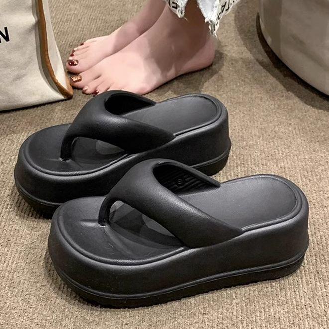 Damen EVA Zehensandalen mit dicker Sohle - 7cm Höhenboost, Rutschfest, Weiche Sohle mit Zehensteg, Perfekt für den Sommer im Freien