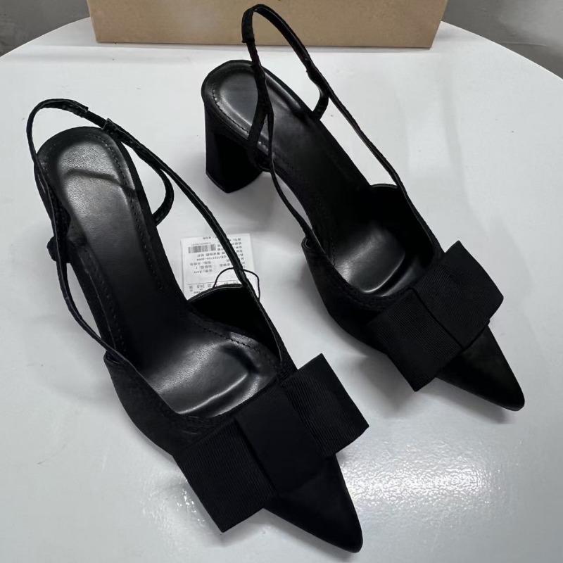 Fashion Vintage Black Women High Heeled Shoes Pointed Toe Shallow Fashion Bow-Knot Slingbacks Elegant Brand Designer Office Lady Pumps